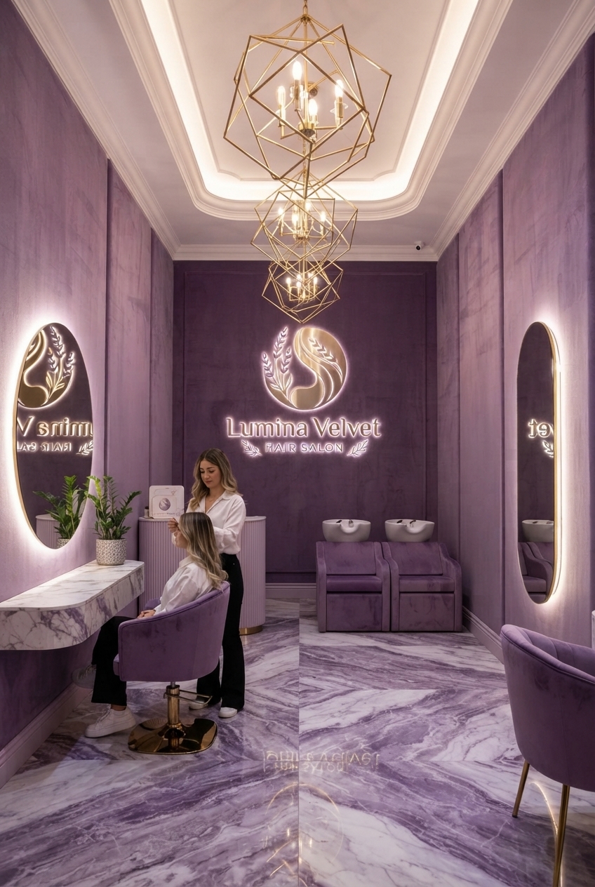 A Lumina Velvet Hair fodrászszalon elegáns enteriőrje